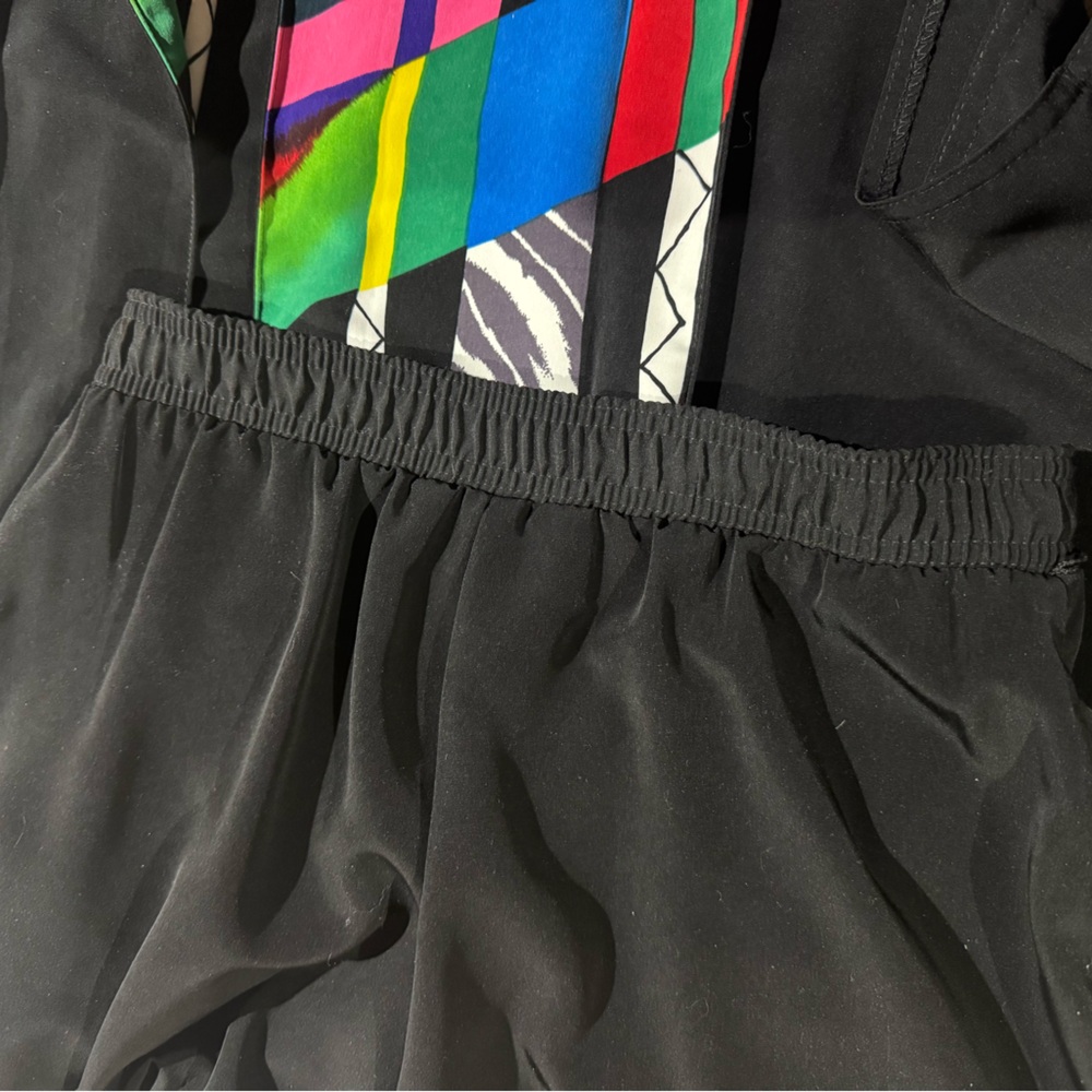 Vintage Starfire Pleated Skirt Black Rainbow 80s Stranger Things High Rise Midi - Picture 5 of 8